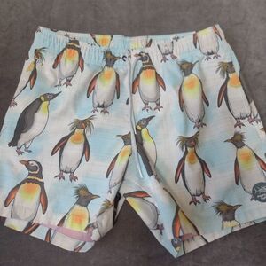 Men's Medium Phycho Tuna Light Blue Penguin Print Athletic Swim Shorts